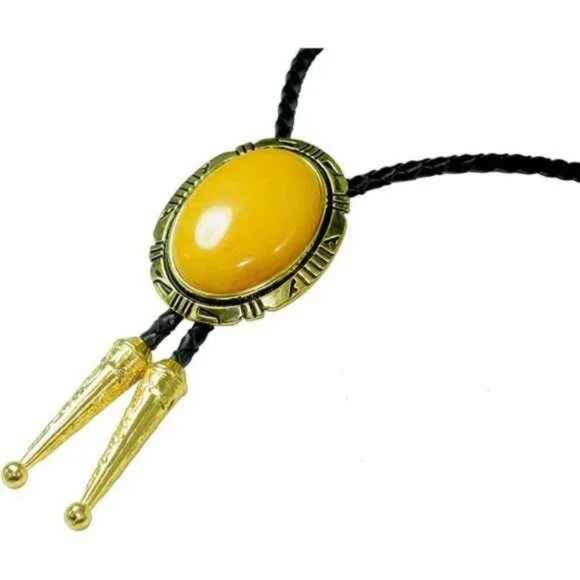 BOLO Tie Natural Colors Stone Western Celtic Yellow Stone Golden - Picture 2 of 6
